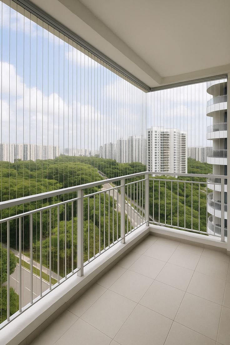 Invisible stainless steel grill on balcony